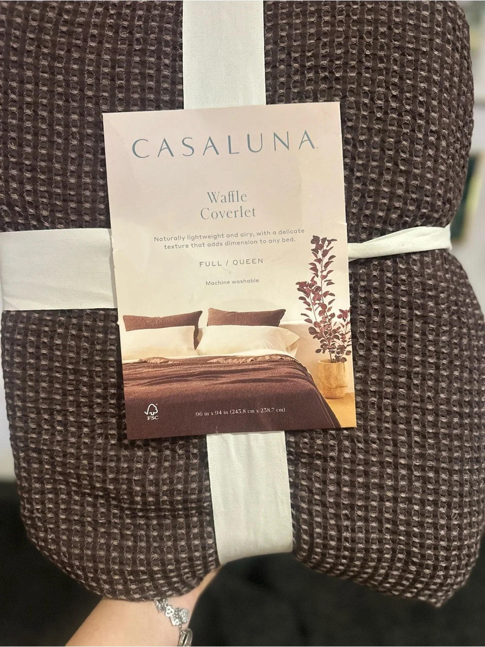 Casaluna Waffle Coverlet in dark fig color - Full/Queen